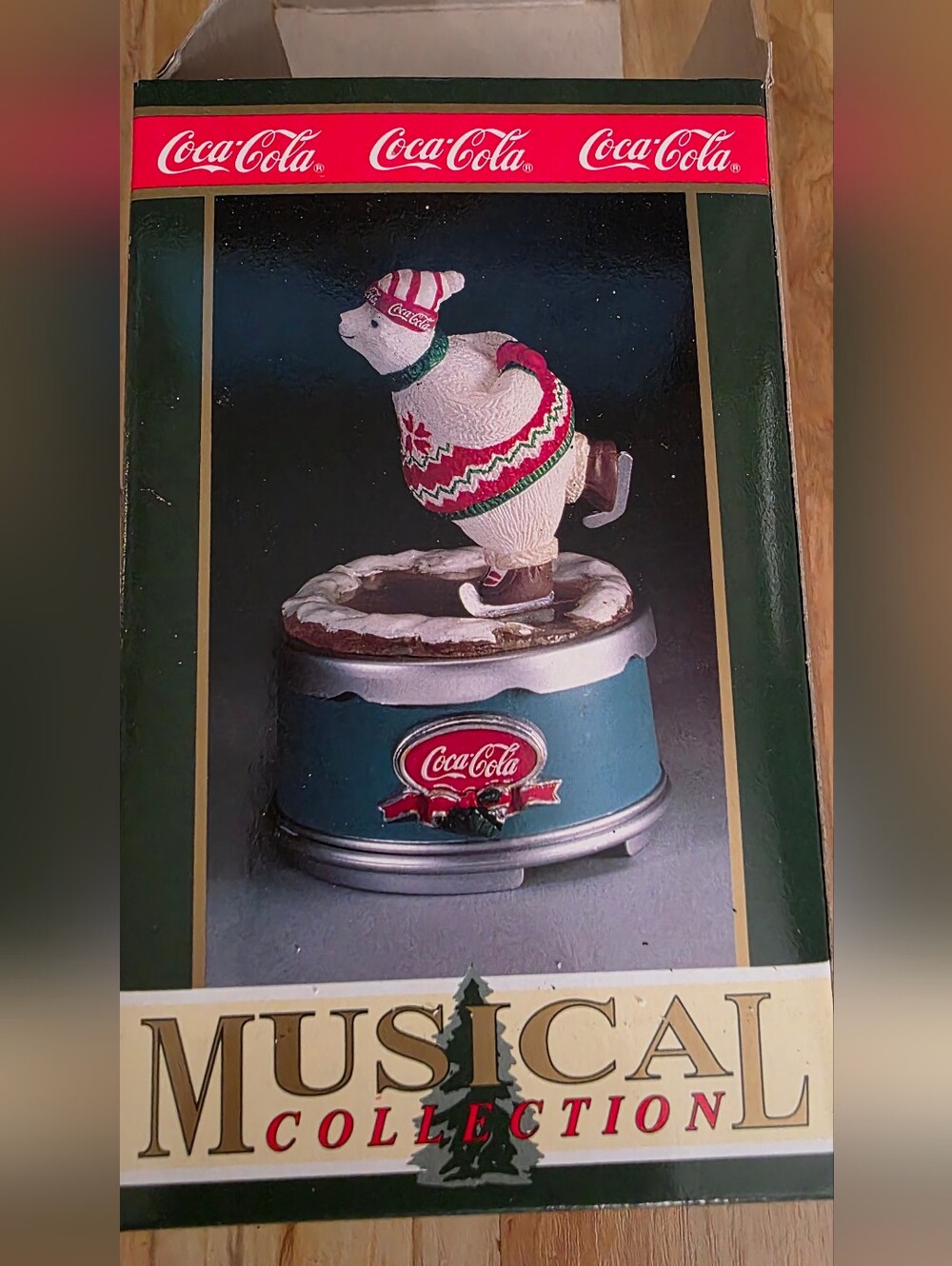 New VintageCoca-Cola Holiday Polar Bear Music Box with Red, Green, White Accents